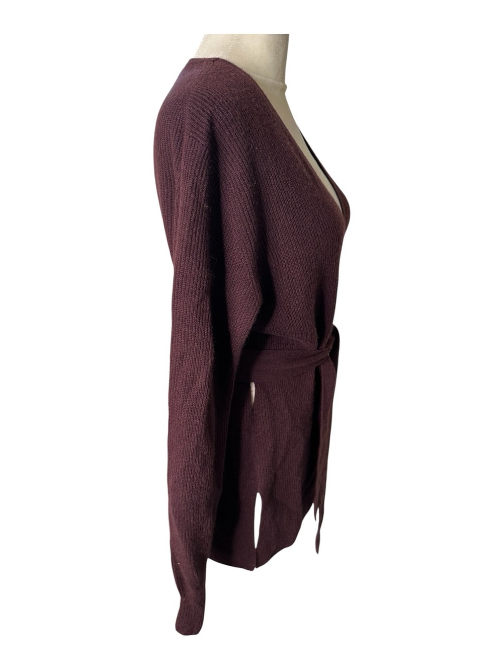 Athleta Alpine Wrap Sweater Size Small Merino Wool Cashmere Burgundy Plum New - Picture 5 of 13